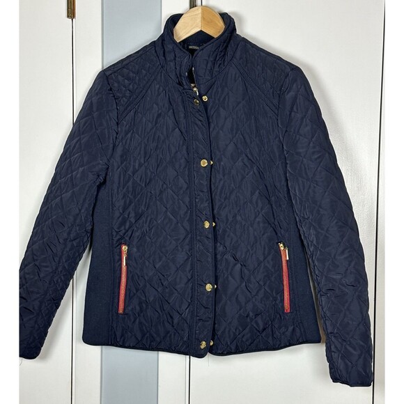 British Khaki Womens Navy Blue Barn Quilted Jacket Sz Medium - Picture 8 of 8